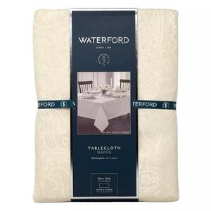 WATERFORD 70 x 104 Christmas Holiday Cream White Paisley Designer Tablecloth NEW